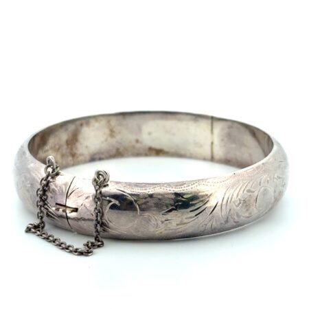7.25” Thailand 925 Sterling Silver Etched Hinged Bangle Bracelet 19.8g