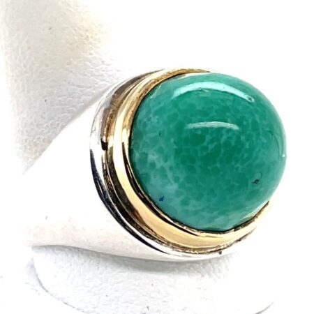 925 Sterling Silver and 18K Yellow Gold Fluorite Dome Ring - Size 9 3/4