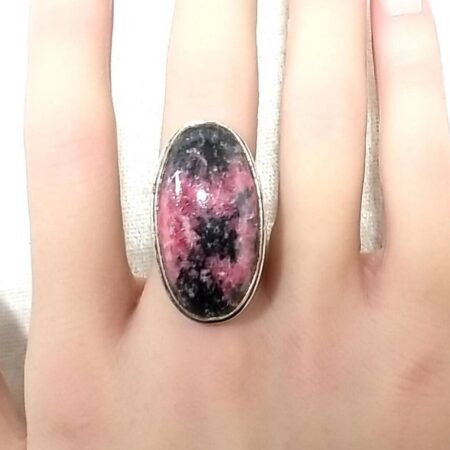 925 Sterling Silver Large Oval Rhodonite Ring 12.0 Grams Size-7