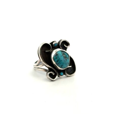 .925 Sterling Silver & Turquoise Native American Ring, Size - 8, 8.7g