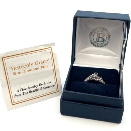 Bradford Exchange Heavenly Grace Blue Diamond Ring 925 Sterling Silver Size: 6