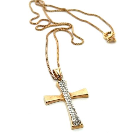18” Crystal Accent Gold Vermeil .925 Sterling Silver Cross Pendant, 4.7g