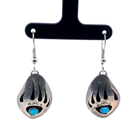 925 Sterling Silver Bear Claw Turquoise Shadow Box Drop Earrings 4.1 Grams