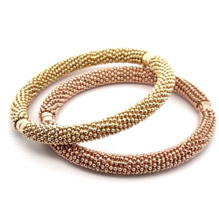 Two 925 Sterling Silver Yellow/Rose Gold Vermeil Hinged Bangle 7.5”x8.6mm, 71.8g