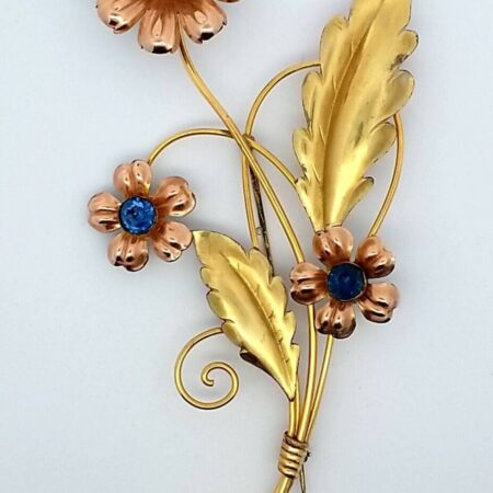 Van Dell Vintage Sterling 1/20 12K Gold Filled Flower w/ 3 Blue Stone Pin/Brooch