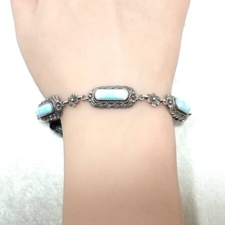 Sterling Silver Blue Larimar Toggle 8" Bracelet 15.7 Grams