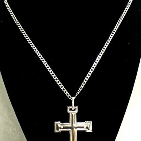 925 Sterling Silver 2" Cross Pendant On 24" Chain Necklace 12.4 Grams