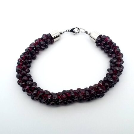 Garnet, Sterling Silver Accents Woven Strand 8" Bracelet Silver Tone 27.7 Grams