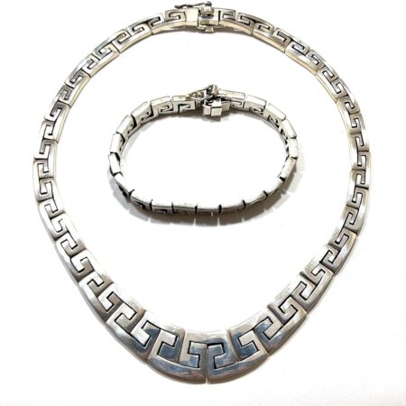 Mexico 925 Sterling Silver Greek Key 16” Necklace & 7.5” Bracelet Set 187.4g