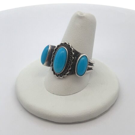 Vintage 925 Sterling Silver Running Bear Turquoise Ring Size: 9.75