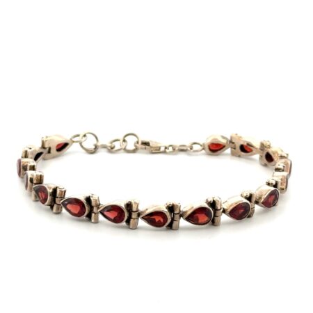 8” Garnet Teardrop 925 Sterling Silver Tennis Style Bracelet 17.9g