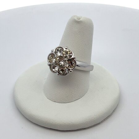 Vintage Sterling Silver 18k GE Round Cut Cubic Zirconia Flower Ring Size: 8