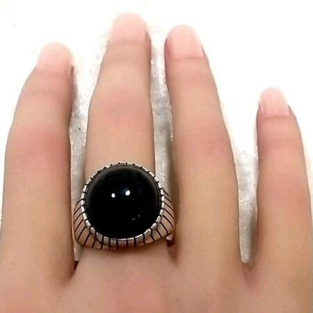 R Jack Sterling Silver Navajo & Black Round Onyx Statement Ring Size-10.75