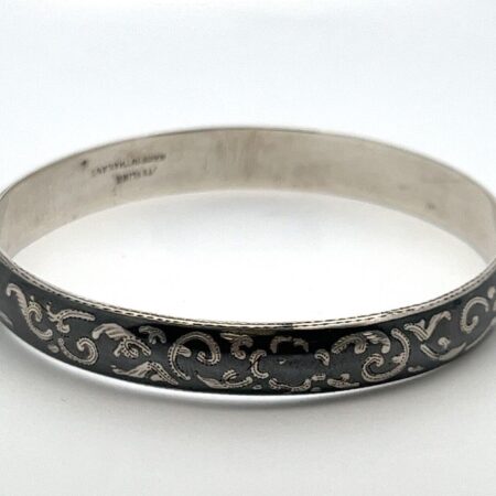 SIAM 925 Vintage Thailand Sterling Silver and Enamel Bangle Bracelet 7” 11.4g