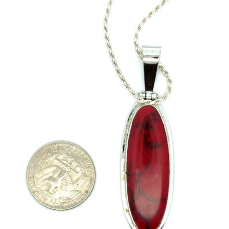 20” .925 Sterling Silver Red Jasper Pendant Necklace, ATI 925 Mexico. 19.9g