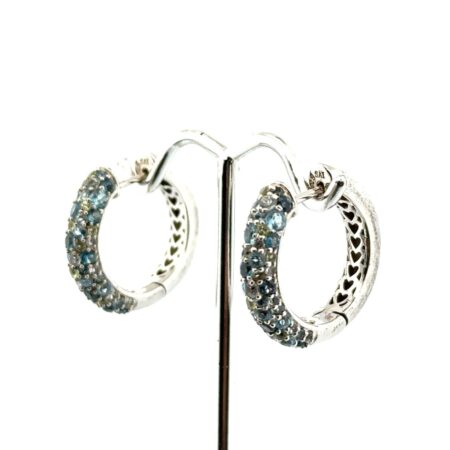 SAI 925 Sterling Silver Blue & Green Topaz Half Hoop Earrings 8.5g