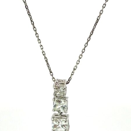 925 Sterling Silver 16+2 Necklace with Triple Graduated CZ Drop Pendant