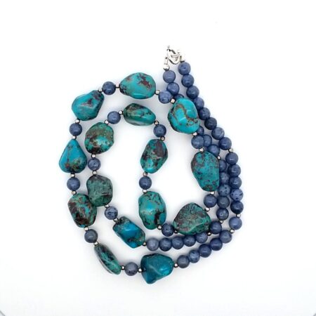 Sterling Silver Denim Lapis & Turquoise Bead 24" Necklace