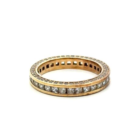 925 Sterling Silver Gold Vermeil CZ Prong + Channel Set Eternity Ring Size 8 4g