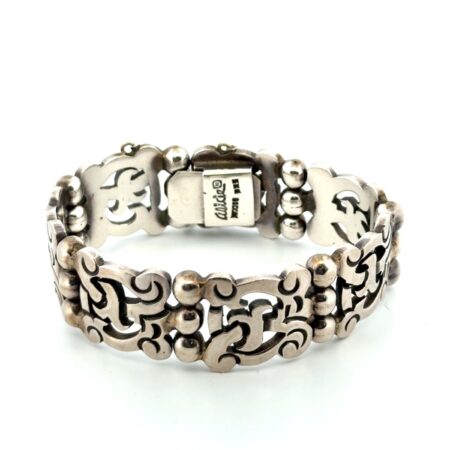 7” Alicia De La Paz 925 Sterling Silver Vintage Aztec Motif Panel Bracelet 76g
