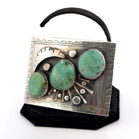 Navajo 925 Sterling Silver Turquoise Belt Buckle- Fits 50mm Belt - 88.2g