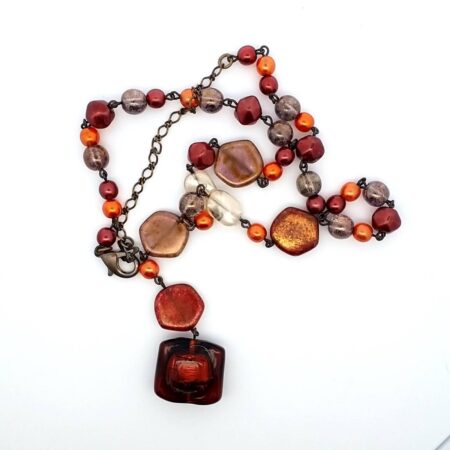 18" with 3.5" Extender Orange Rust Glass Bead Necklace
