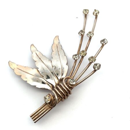 Vintage Sterling Silver Modern Large Floral Brooch w/ 11 Rhinestones 15.4 Grams