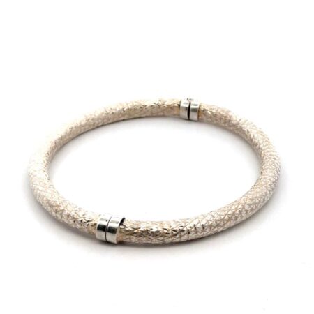 Milor 8” x 6mm 925 Sterling Silver Hinged Bangle Bracelet, Diamond Cut, 20.7g