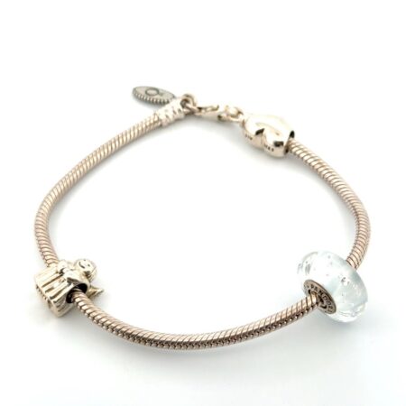 7.5” Pandora S925 ALE 509700-HV Snake Chain 3 Charm Bracelet 23g