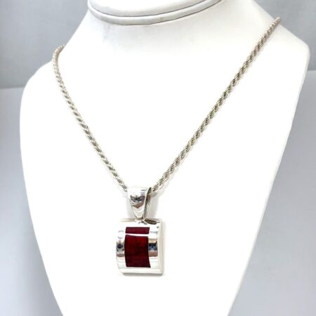 24” 925 Sterling Silver Red Jasper Pendant Rope Chain Necklace 33.1g