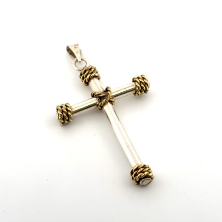 Taxco Mexico 925 Sterling Silver & Brass Cross Pendant 9.7g