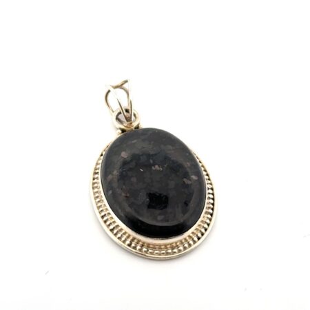 925 Sterling Silver Black Oval Dendrite Bezel Set Pendant 8.1g