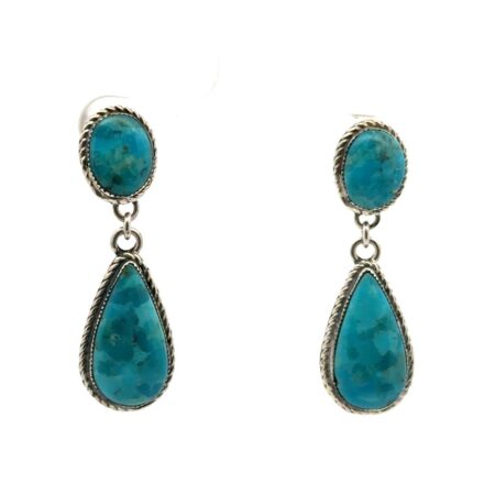 .925 Sterling Silver Turquoise Dangle Earrings, 8.1g