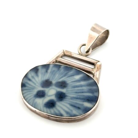 Vintage 925 Sterling Silver Chinese Blue & White Porcelain Pendant 9.4g