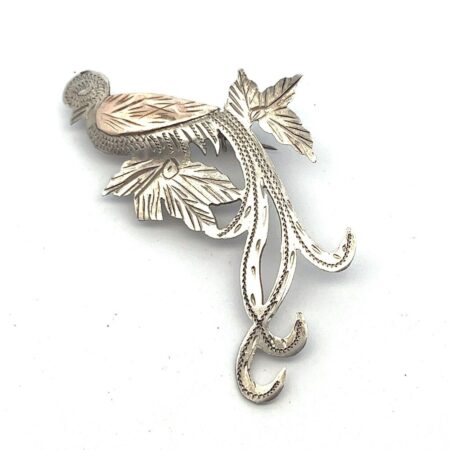Vintage 900 Silver Guatemala Quetzal Bird Brooch w/ 14k Gold Wing 3.7g