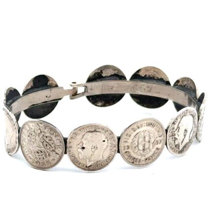 7” British Silver Coin Hooked Bangle Bracelet, 26.3g