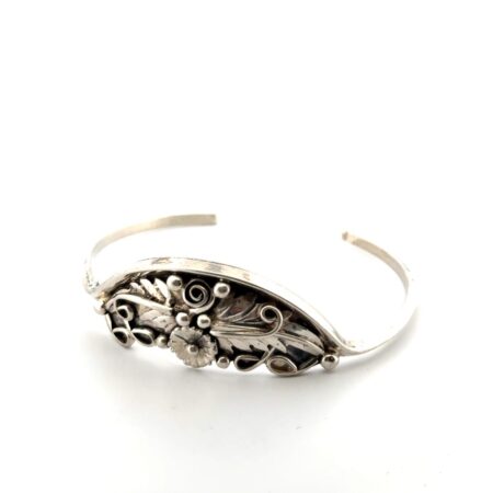 6” 925 Sterling Silver Floral Cuff Bracelet 10.8g