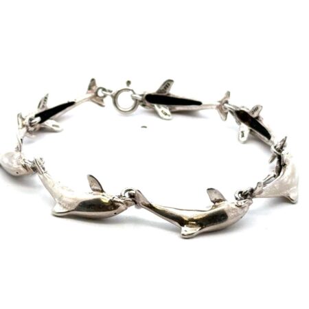 7” .925 Sterling Silver Dolphin Link Bracelet Signed KBN, 16.0g