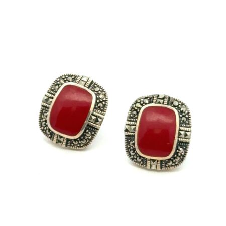 Vintage .925 Sterling Silver Red Coral & Marcie Earrings 6.9g