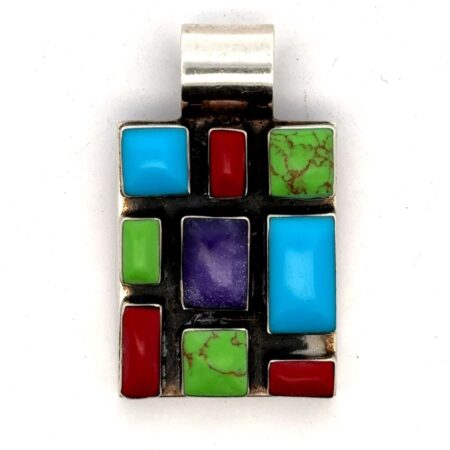 Daniel Espinosa, Sterling Silver & Multi-Color Turquoise Mosaic Pendant - 26.8g