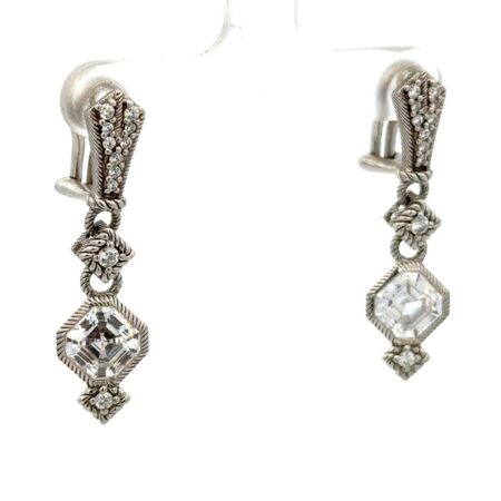 Judith Ripka .925 Sterling Silver CZ Omega Back Drop Earrings 6.6g