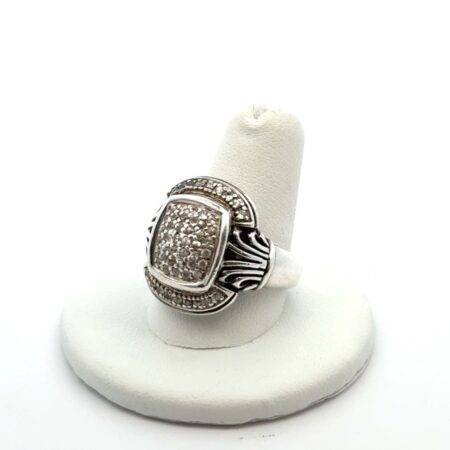 Gabrielle 925 Sterling Silver Pave Round Diamond Ring Size: 9.5