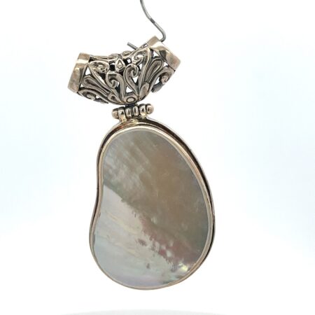 ALS Sterling Silver, Mother of Pearl Pendant on Large Ornate Slide - 25.3 Grams