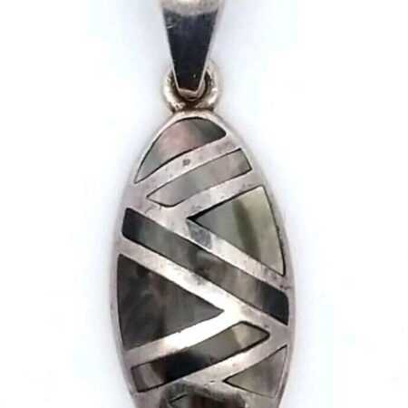 925 Sterling Silver Abalone Inlay 1.6" Pendant 10.7 Grams