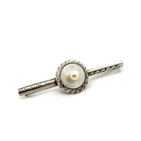 Vintage .925 Sterling Silver Mother Of Pearl, With Center Pearl Tie Clip, 5.0g