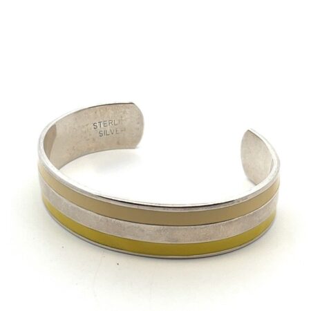 Vintage 925 Sterling Silver Yellow & Beige Enamel Cuff Bracelet 34.9g
