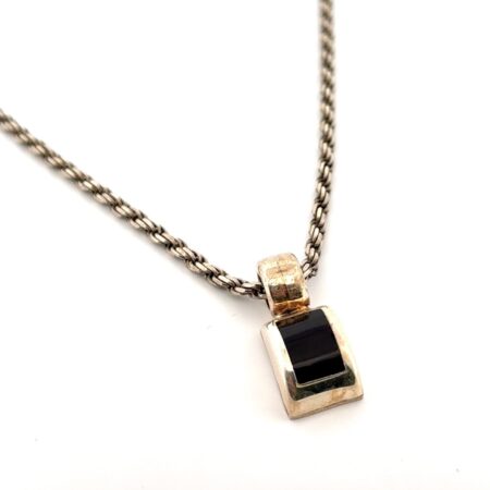 18” 925 Sterling Silver Rectangle Onyx Pendant Rope Chain Necklace 29g