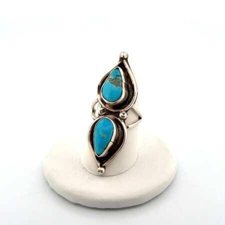 Size: 6.5 Vintage 925 Sterling Silver Teardrop Turquoise Ring 7.2g