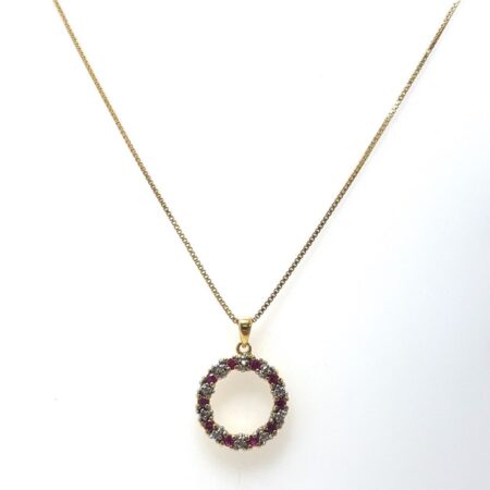 *New* 18k Gold Over Silver 18” Necklace w/ Lab Created Ruby Wreath Pendant 4.4g