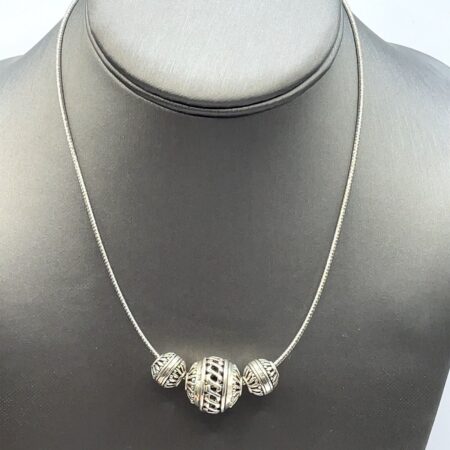 Sterling Silver Filigreed Ball Snake Chain Necklace - 16 Inch